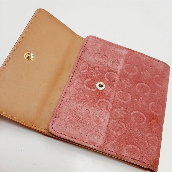 CELINE Vintage C Macadam Logo Pink Genuine Suede Leather Square Triomphe Wallet - Picture 11 of 16